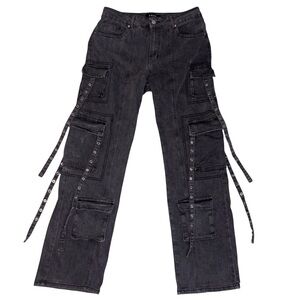 Edgy Black Strap-Detail Cargo Pants